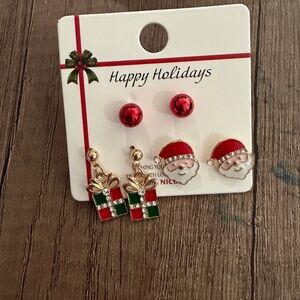 Festive Santa and Gift Earrings Set